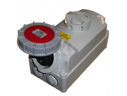 32A 4 pin IP67 industrial socket with interlock 415V red