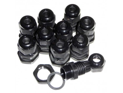 10pk 16mm Black IP68 Glands for 4-8mm Cable
