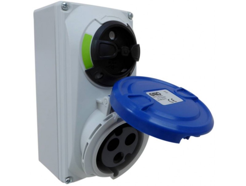Garo 32A Interlocked Socket IP44 3 Pin 2P+E 220–250V Blue – Wall Mount