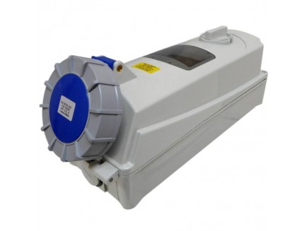 63A 3 Pin IP67 Socket Interlock with DIN Rail 230V blue