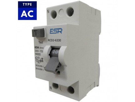 63A 30mA 2 Pole Type AC RCD RCCB Trip