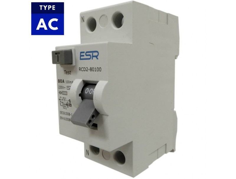 80 Amp 100mA Double pole RCD RCCB trip