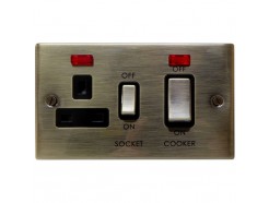 45 Amp Cooker Switch with Socket Antique Brass