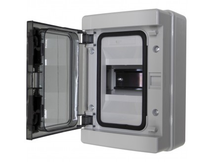 4 Module IP65 DIN Rail Enclosure with Door For Consumer Units, RCD, MCBs, SPD, Timers, Transformers etc