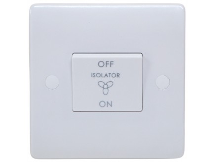 10A Triple Pole Fan Isolator Switch – White Curved Plate with Screw Caps