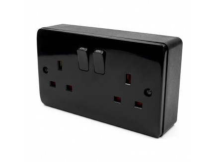 Black Double Socket and 32mm PVC Box